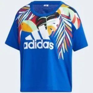 adidas | Tops | Adidas X Farm Rio Toucan Cropped Blue Tshirt | Poshmark
